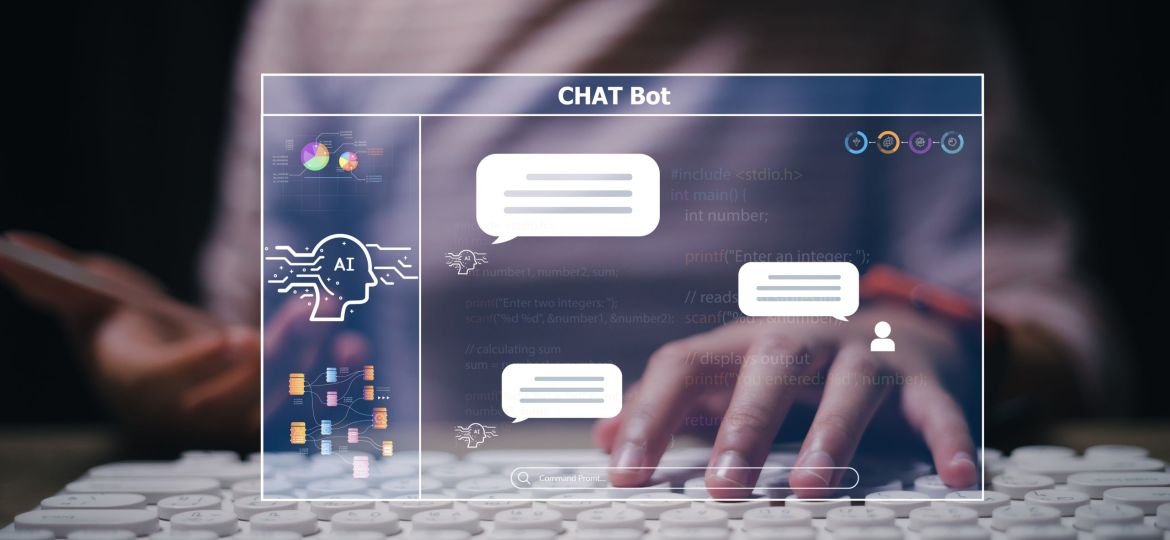 Chat with AI or Artificial Intelligence technology. Man using a
