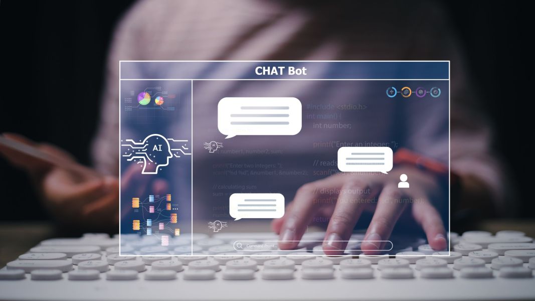 Chat with AI or Artificial Intelligence technology. Man using a